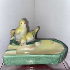 Vtg 1940-50’s Japan Bisque YELLOW CANARY BIRDS green SMALL Ashtray picture