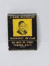 Vintage Matchbook Cover - J. EARL NICHOLAS Insurance Agency & Notary Public picture