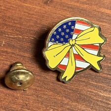 Round American Flag with Yellow Ribbon Lapel Pin tie tack Gold Tone picture
