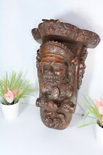 Antique French gothic wood carved head wall console devil satyr  picture