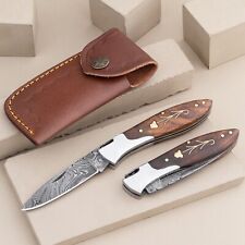 Damascus handmade  Folding Pocket knife camping Rosewood handle with brass work picture