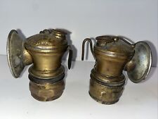 Lot Of 2 1920s Antique Brass Auto-Lite Carbide Coal Miner’s Lamp Light Lantern picture