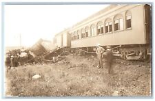 Locomotive Train Wreck Postcard RPPC Photo Railroad Accident c1910's Antique picture