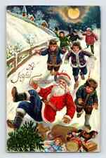 Children~Chase~Tumbling~Santa Claus Antique Christmas Postcard -h898 picture