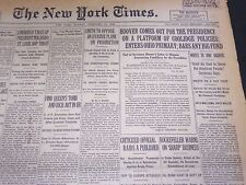 1928 FEBRUARY 13 NEW YORK TIMES - HOOVER COMES OUT FOR THE PRESIDENCY - NT 5081 picture