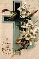 1916 EASTER BLESSED PEACEFUL GWYNEDD PA CROSS EASTER LILLIES POSTCARD 20-144 picture