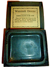 Vintage Black Glass Postage Stamp Watermark Detector Rectangle Tray Original Box picture