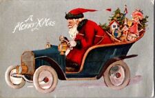 Postcard Santa Claus Races to Deliver Toys to Children in Old Car 1909     J-111 picture