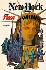 Visit New York TWA 1960s Vintage Airline Travel Poster - 16x24 picture