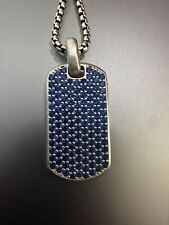 David Yurman Sterling Silver 35mm Streamline Dog Tag With Blue Sapphires 22 inch picture