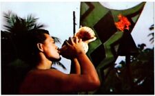 Wailua, HI Postcard - The Coco Palms Hotel - Man Blowing Conch Shell picture