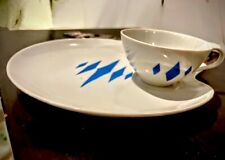 MCM RARE- Atomic Blue Diamond FINE CHINA luncheon 11pc cup & plate set by Roja picture