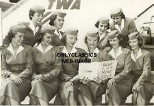 1956 TWA AIRLINES STEWARDESS IDENTICAL TWINS FLIGHT ATTENDANT AIRPLANE 5X7 PHOTO picture