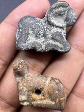 Rare Authentic Old Near Eastern Pair Bronze Ancient Small Amulets Beads picture