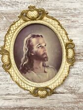 MCM Vtg Collection Jesus Christ Framed Portrait Print Wood Frame Religious picture