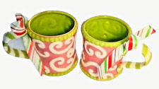 Gift set 2 Pier 1 Imports Holiday Pink Green Swirl Embossed Christmas 14oz mugs picture