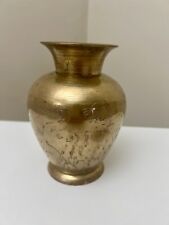 Etched Brass 6” Bud Vase With Mammoth A D Flowers Design Eclectic India Or Asia picture