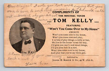1906 Minstrel Tenor Singer Tom Kelly Tin Pan Alley Ad 28th St NY Postcard picture