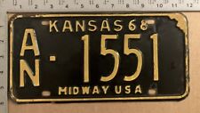 1968 Kansas license plate AN 1551 YOM DMV Anderson Ford Chevy Dodge M198 picture
