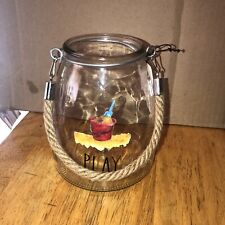 Rae Dunn RARE Glass Hanging Glass Jar Hurricane Candle Holder Sand Bucket Play picture
