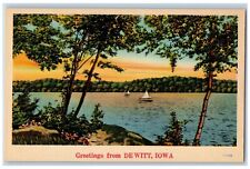 1940 Greetings De Witt Iowa IA Banner Sailboat Lake Vintage Antique Postcard picture