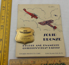 Boy Flight Commander Dept of Aviation brass badge Etched Products 1930s card b picture