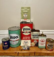Lot of 10 Vintage ~1950s era VEEDOL/Flying A MOTOR OIL 1 quart Tin Cans & Items picture
