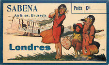 SABENA AIRLINES to LONDON / LONDRES - Rare & Beautiful Luggage Label, 1924 picture