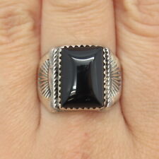 Old Pawn 925 Sterling Silver Vintage Southwestern Real Black Onyx Ring Size 9.75 picture