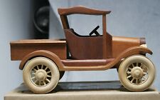 VTG Handmade Model T Ford Runabout Wood Model Car Wheels Spin 12” Artist Stamped picture