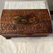 Vintage Carved Wooden Cedar Keepsake Footed Jewelry Box Mountain Cottage Mirror picture