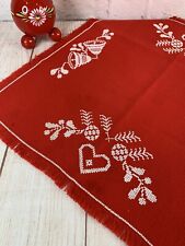 Vintage Swedish Embroidered Christmas Tablecloth Topper Hearts Bells 20