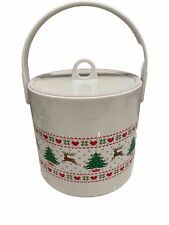Holiday Ice Bucket Reindeer Christmas Trees Hearts Barware by Giraffe Vintage picture
