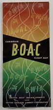 Vintage AIRLINE FLIGHT MAP: 1950s BOAC BWIA - British West Indian Airways picture