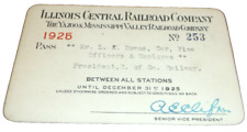 1925 ILLINOIS CENTRAL RAIL ROAD EMPLOYEE PASS #253 CENTRAL OF GEORGIA PRESIDENT picture