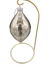 LARGE Vintage Look Distressed Mercury Glass 5” Silver Tear drop Style Ornament picture