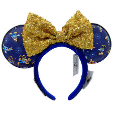 Disney Parks Gold Sequins Bow Minnie Mouse Ears Blue Mickey Headband Girl picture
