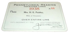 1938 PENNSYLVANIA READING SEASHORE LINES PRSL EMPLOYEE PASS #66 VIP MANAGEMENT picture
