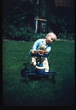 1950s Toddler Playing Antique Tricycle #2 Vtg 35mm Red Border Kodachrome Slide picture