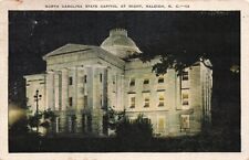 Vintage Night View Scene North Carolina State Capitol Raleigh Linen  NC P513 picture