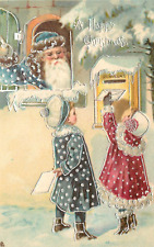 Tuck Christmas Postcard 8619 Embossed Silver Gilt Blue Robe Santa Claus Mail Box picture