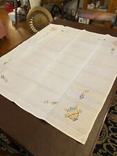 Vintage TABLECLOTH Embroidered Floral Bridge Card Table Size Luncheon 32X28 picture