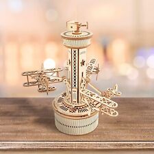 ROKR 3D Wooden Puzzle Model Kit Airplane-Control Tower Music Box for Teens Gift picture