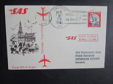1964 SCANDINAVIAN AIRLINES FIRST  LIGHT CHICAGO-COPENHAGEN STAMPS CARD (P592) picture