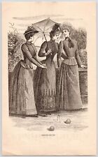 1889~Victorian Women Playing Croquet~Fashion~Dresses~Antique Litho Print Ad picture