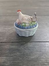 Antique Elfinware Germany Mini Hen On Basket Porcelain Trinket Box picture