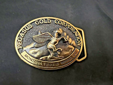 Vintage Pegasus Gold Corporation Brass Belt Buckle Montana Tunnels Mining Inc picture