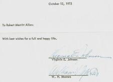 “Sexual Disorders” William Masters & Virginia Johnson Signed Page Dated 1973 picture