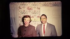 BR03 ORIGINAL KODACHROME 35MM SLIDE WOMAN MAN ARRIVING AT HOLIDAY PARTY picture