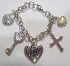 vintage Guess brand Christian Love Cross silver tone metal bracelet 52607 picture